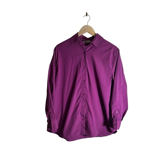 Athleta Poplin Top Oversized Button Down Shirt Jazzy Purple Women's Size Small - Picture 3 of 8